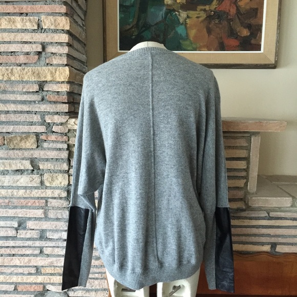Autumn Cashmere grey sweater, leather trim, L - Picture 2 of 3